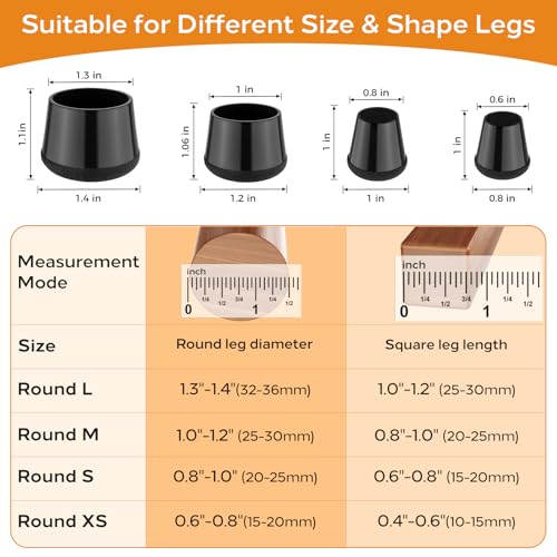 24 PCS Silicone Chair Leg Floor Protectors Extra Small(0.6"-0.8") Rubber Felt Furniture Pads Chair Legs Caps/Covers for Hardwood Floors, Tile from Scratches & Reduce Noise - Round, Black - size: Extra Small(0.6"-0.8")