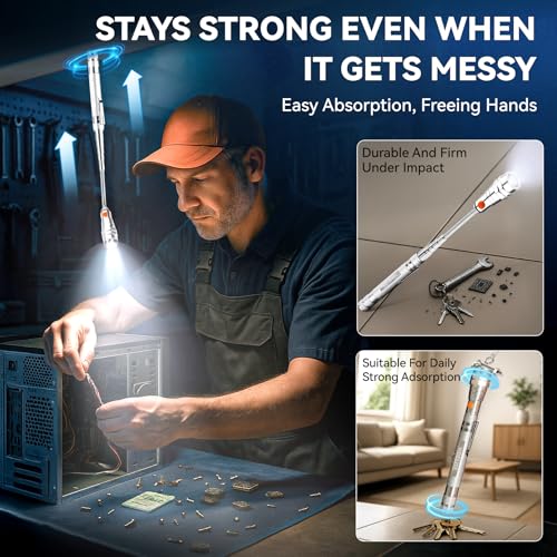 VIBELITE Extendable Magnetic Flashlight with Telescoping Magnet Pickup Tool-Cool Gadget Gifts for Men, Women, Him, Teen Boys, Husband, Dad, Father, Mechanic, Birthday Gifts for Men, Silver - style: Sliver Magnetic Tool