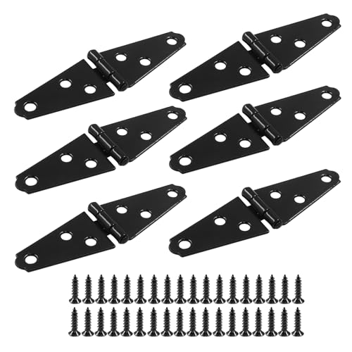 Piutouyar 6 Pcs Heavy Duty Black Iron Strap Hinges, 2 Inch Shed Hinges Cabinet Latch Door Gate Hinges with Mounting Screws - color: Black