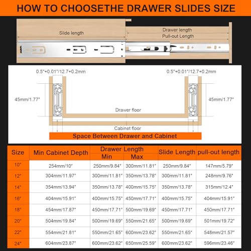 16 inch Drawer Slides 4 Pairs (8pcs) 3 fold Full Extension Side Mount Cabinet Drawer Glides 16" Silver Cabinet Rails for Dresser, Cabinet, Kitchen,Trash Can, Wardrobe 100 LB Capacity - size: 16 Inch