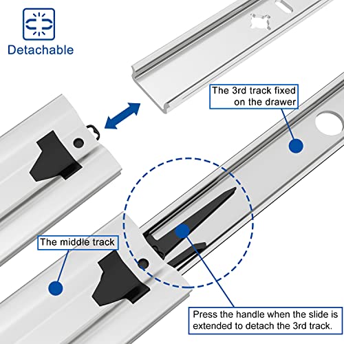 VADANIA 40" Heavy Duty Drawer Slide Without Lock #A53, 2" Width Up to 250lb Load Capacity, 3-Fold Full Extension, Ball Bearing, Side Mount, 1-Pair - color: #A53 - Without Lock, size: 40 Inch