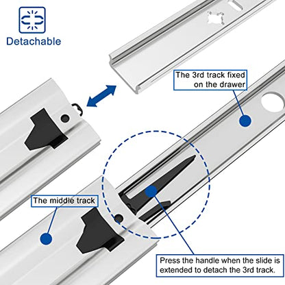 VADANIA 32" Heavy Duty Drawer Slide Without Lock #A53, 2" Width Up to 250lb Load Capacity, 3-Fold Full Extension, Ball Bearing, Side Mount, 1-Pair - color: #A53 - Without Lock, size: 32 Inch