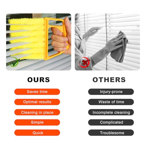 2 PCS Blind Cleaner Duster Tool, 7 Finger Handheld Duster Window Shutters Dusting Cleaner Brush, Washable Mini Blinds Dust Cleaning Tools for Car Air Conditioner Vent (Orange+Yellow) - color: Orange+yellow