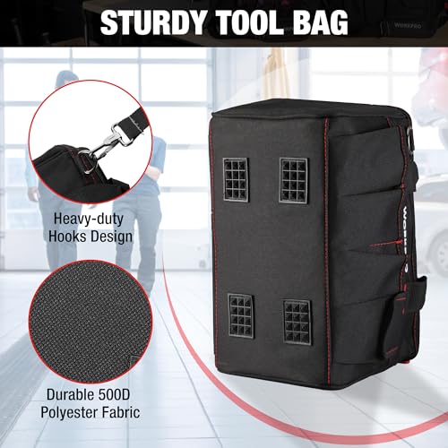 WORKPRO 14-inch Tool Bag, Multi-pocket Tool Organizer with Adjustable Shoulder Strap, W081021A , black - size: 14 inch