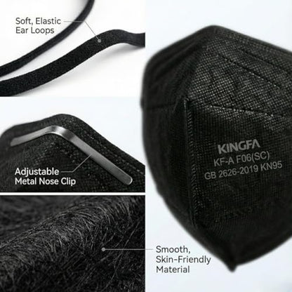 Kingfa KN95 Face Masks 50 Pack, GB2626-2019 Certified 5-Layer, 95% Filtration, Adjustable Nose Clip - color: Black