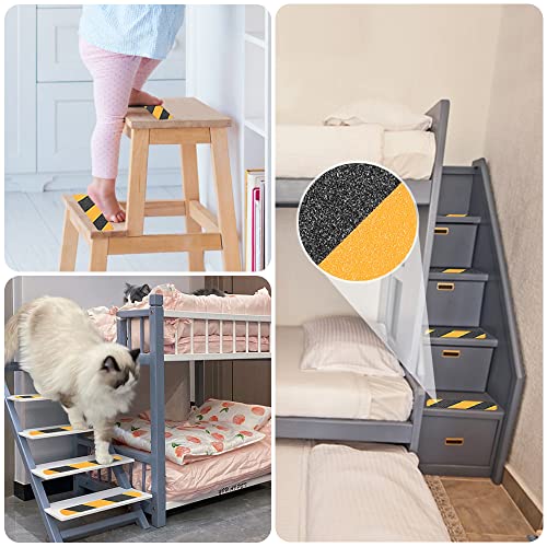 Anti Slip Tape, 16pcs Non Slip Pre-Cut Strips, Treads Safety Non Skid Adhesive Strips for Ladder, Step Stool and Stair (2" x 12", Black/Yellow) - color: Black/Yellow, size: 2" X 12"