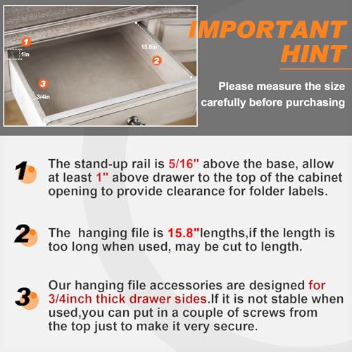 Leinuosen 6 Pcs File Cabinet Rails PVC Hanging Black Document Cabinet Rails for Drawer Sides Letter Size Office File Drawer Holder Organizer Storage, 15.8 Inches Long(3/4 Inch Wide) - size: 3/4 Inch Wide