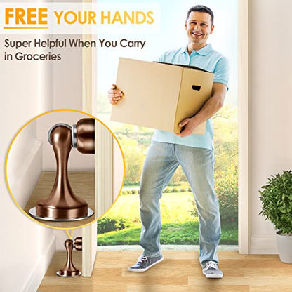 Door Stoppers Magnetic Door Catch, Stainless Steel Magnetic Door Stop 2 Pack, Double-Sided Adhesive Tape, No Drilling, Screws for Stronger Mount, Holder Your Door Open for Wide Doors - style: 2 Pack Red Bronze