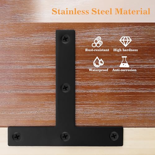 Mooche T Flat Brackets for Wood, Corner Bracket Black Corner Brace Mending Plate Repair Stainless Steel Flat Braces for Tables Chairs Sofas Beds Cabinets Doors (10Pack T-Shaped 120mmX120mm Black)