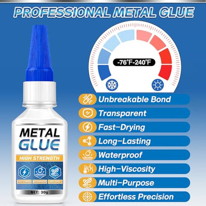 Metal Glue, Super Glue for Metal 30g Heavy Duty Instant Adhesive, Fast Drying Clear CA Adhesive for Stainless Steel, Aluminum, Iron, Jewelry Repair, DIY Crafts, Waterproof Strong Bonding