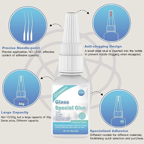 Glass Glue, 30g, Instant Strong Bond for Glass, Acrylic, Waterproof, Dries Clear, Quick Curing, Ideal for Craft, Jewelry, Rhinestone, Crystal, Mirror, Glasses - size: 30g*1, style: Glass Glue