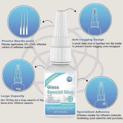 Glass Glue, 30g, Instant Strong Bond for Glass, Acrylic, Waterproof, Dries Clear, Quick Curing, Ideal for Craft, Jewelry, Rhinestone, Crystal, Mirror, Glasses - size: 30g*1, style: Glass Glue