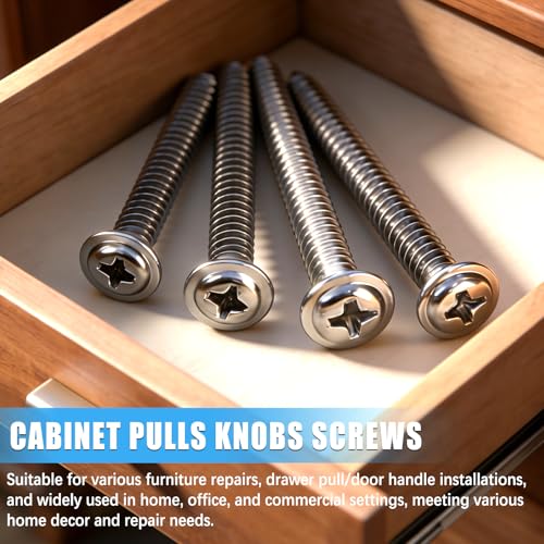 120PCS Cabinet Pulls Knobs Screws,M4 Machine Screws Assortment, M4×25/30/35/40/45/50mm Pan Washer Head Metal Phillips Screws Kit for Kitchen,Bathroom,Furniture Handles Install - size: M4×25/30/35/40/45/50mm