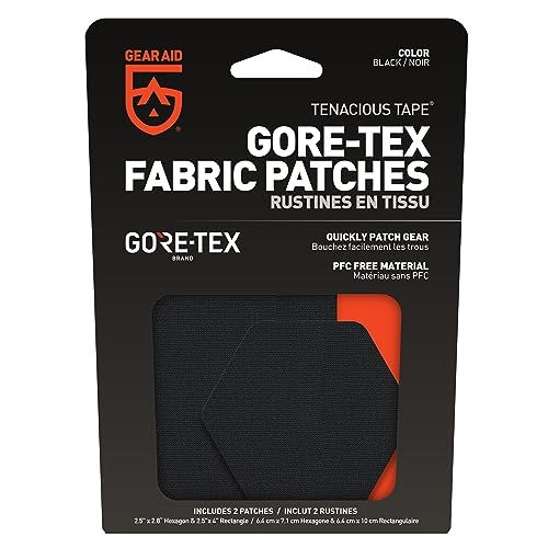GEAR AID Tenacious Tape Gore-TEX Fabric Patches for Waterproof Jacket & Rain Gear Repair, Black, 2.5” x 2.8” Hex & 2.5” x 4” Rectangle, 4 Patches - size: 4 Patches (2 Hex & 2 Rectangle)