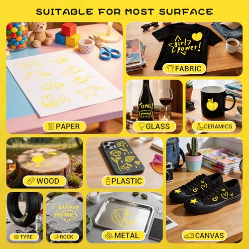 Swemos 2Pcs Yellow Acrylic Paint Pens Markers, Dual Tip with Fine Tip and Brush Tip Pens Acrylic Paint Markers Waterproof Acrylic Markers Set for Rock, Canvas Stone, Wood, Glass, Metal (YELLOW, 2) - style: YELLOW