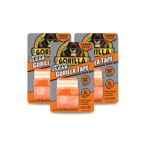 Gorilla Crystal Clear Duct Tape, 1.5" x 5 yd, Clear, (Pack of 3) - size: 3 Pack