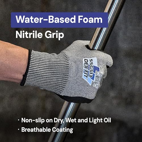 DEX FIT SSG513 Stainless Steel Cut Resistant Gloves, ANSI A5, Durable Non-Slip Nitrile Grip, Touchscreen, Comfort Stretchy Fit, Thin & Breathable, Machine Washable; Gray XL (10), 1 Pair - color: A5 Gray Lite, size: X-Large (1 Pair)