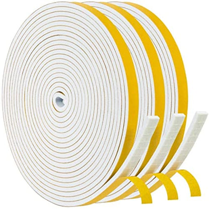 White Weatherstripping 1/4" W x 1/8" T, Foam Seal Strip for Window Door, Adhesive Foam Insulation Tape Reduce Noise Dust Cold Air, 16FT Each x 3 Rolls - size: 1/4"W x 1/8"T