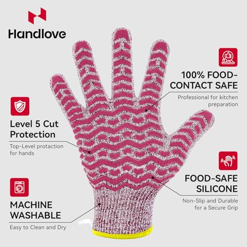 HandLove Cut Resistant Gloves, 100% Food Contact Safe, CE Level 5 Premium Protective Cutting Gloves - color: Red, size: Medium