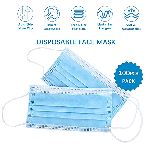 DC-BEAUTIFUL 100 Pcs Blue Disposable 3 Ply Earloop Face Masks,Fit for Adults - color: Blue
