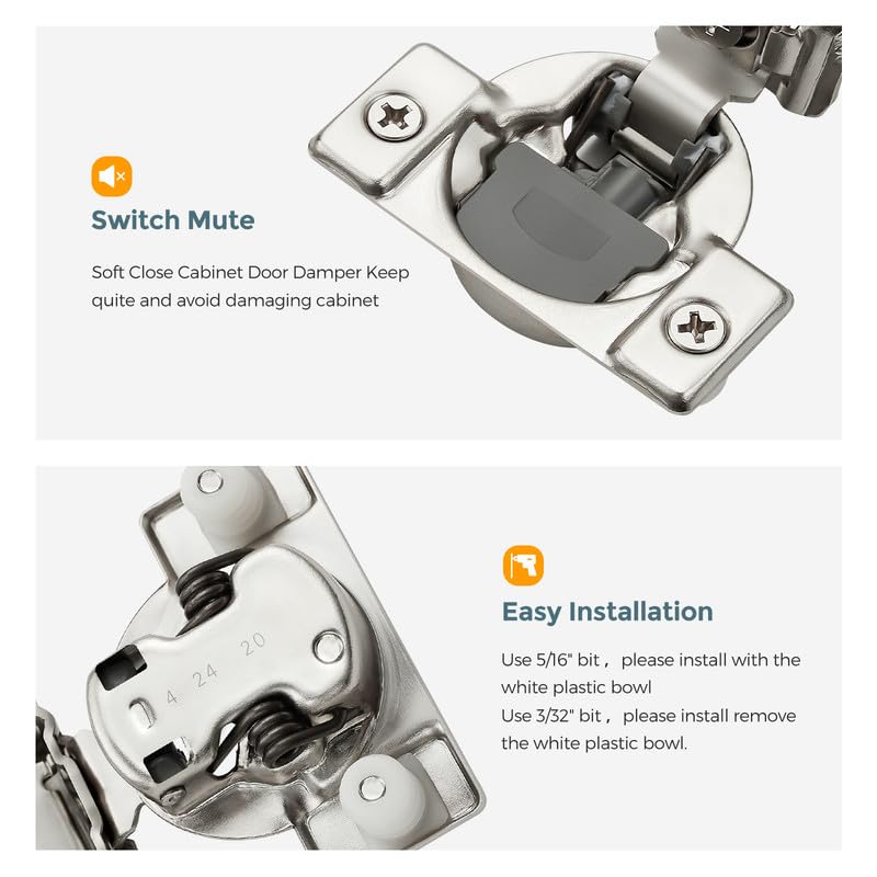 HOME EDIT 2 Pack 1 Pair 1 inch Overlay Soft Close Cabinet Hinges for Kitchen, Stainless Steel Three-Way Adjustable, Concealed Self-Closing Door Hinges - size: 1 inch Overlay