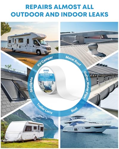 Kohree RV Sealant Tape, 4 Inch x 50 Foot RV Roof Tape White Waterproof Seal Tape UV & Weatherproof Sealant Roofing Tape for RV Repair, Window, Boat Sealing, Truck Stop Camper Roof Leaks - style: 4in*50ft