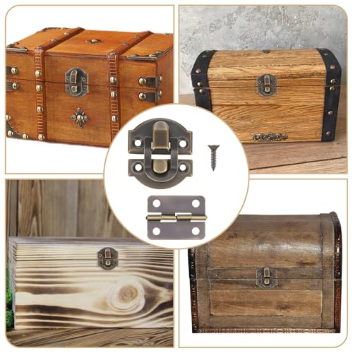 Antique Bronze Wooden Box Hinges and Latches, 6 Sets Hasp with Matching Screws Kit Antique Bronze Jewelry Box Hardware Retro Small Hinges DIY Project Jewelry Small Cabinet Wooden Craft Rep