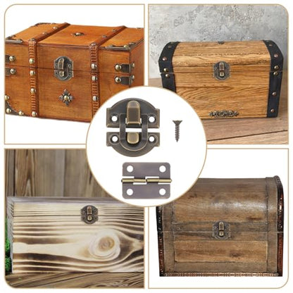 Antique Bronze Wooden Box Hinges and Latches, 6 Sets Hasp with Matching Screws Kit Antique Bronze Jewelry Box Hardware Retro Small Hinges DIY Project Jewelry Small Cabinet Wooden Craft Rep