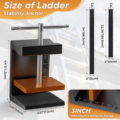 Ladder Stability Anchor,Ladder Satety Clamp,Ladder Stabalizer with 2FT & 3FT Ladder Straps,Ladder Gutter Guard & Anti-Slip Fall Protection Kit,Ladder Accessories for Maximum Safety