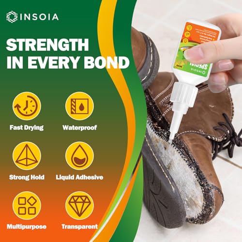 INSOIA Clear Super Glue for Shoe Repair, 20g, Waterproof, Strong, Quick Fix, Bonding Shoe Sole, Boots, Sandals, Sneakers, Leather & Footwear Items - size: 20 Grams * 1 Pack, style: Shoe Glue