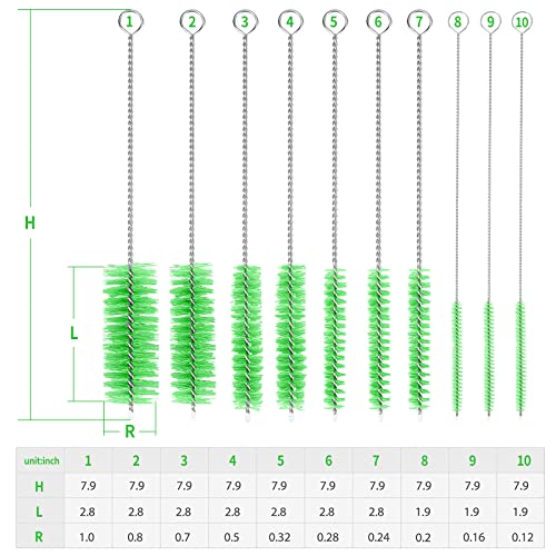 CiaraQ Bottle Cleaning Brushes, 8 Inch Nylon Tube Brush Set, Cleaner for Narrow Neck Bottles Cups with Hook, Set of 10pcs. - color: Green, size: 8.0 Inch (10pcs)