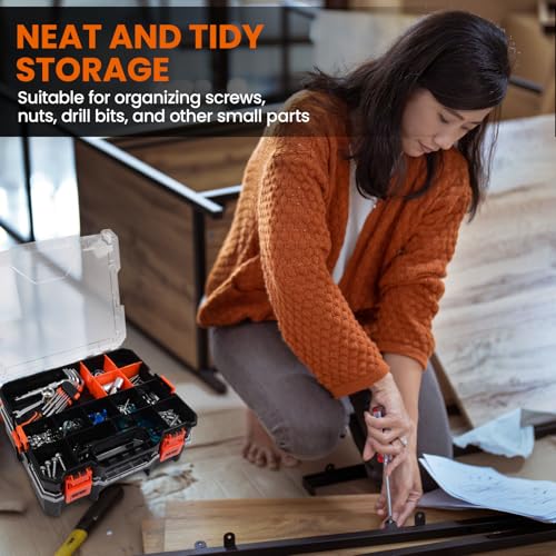 2PC Interlockable Tool Organizer, Toolbox with Adjustable Dividers & Bins & Transparent Lids Portable Hardware Storage Box for Screws, Nuts, Fishing Accessories (Black&Orange) - style: 2 PC Interlockable Organizer
