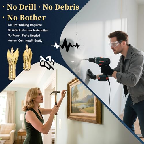 70 Pcs Self Drilling Drywall Anchors with Screws Kit, 2 Sizes Heavy Duty Metal Expansion Anchors for Drywall- 1.18in & 1.57in, No Pre-Drill No Holes, for Picture Frames, Mirror, Shelves