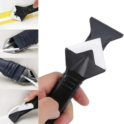3 in 1 Silicone Caulking Tool Kit with 5 Replaceable Pads Caulk Remover Glass Glue Angle Scraper for Kitchen Bathroom Window (Black) - color: Black