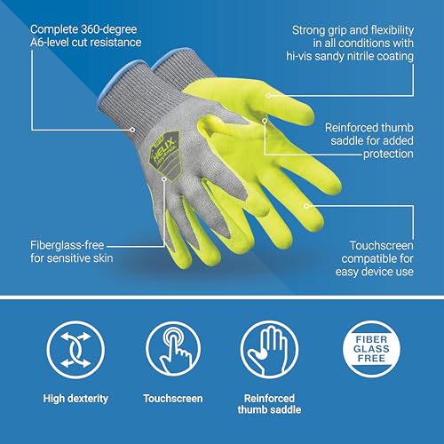 HexArmor Safety Gloves | Breathable, Flexible, and Sustainable | Hi-Vis Palm | A6-level Cut Resistance | Helix 3014 - size: X-Large (Pack Of 1 Pair)