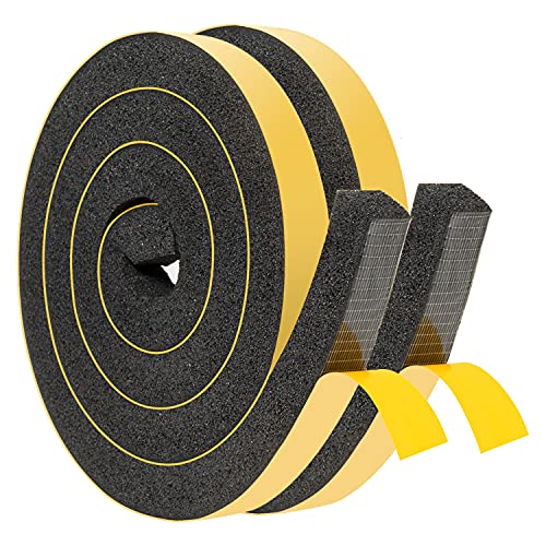 YoleShy Window Air Conditioner Foam Tape 2 Pcs 1 Inch Wide x 1 Inch Thick Weather Stripping Door Seal Strip for Insulation, Weatherstrip, Gap Blocker,Total 13 Feet Long(6.5ft x 2 Rolls) - style: 1in x 1in x 13FT/Black