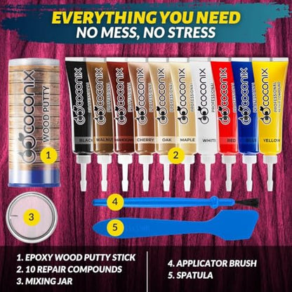Coconix Floor & Furniture Repair Kit | Fix Scratches, Scuffs, and Dents on Hardwood Floors, Furniture, and Laminate Surfaces | Easy Application with Kneadable Putty