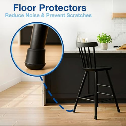 SoftTouch 1" Round Non-Marking Rubber Slip-On Chair Leg Tips, Nonslip Protective Furniture Leg Caps for Chairs, Stools, and Tables on Hard Surfaces, Set of 4, Black