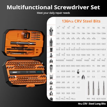 JOREST 155 in 1 Mini Electric Screwdriver Cordless, Precision Power Screwdriver Set, 5 Torque Levels (Max 0.75N.m), Gifts for Men, Magnetic Repair Tool Kit for iPhone, PC, Laptop, PS4 PS5, Xbox, Watch - style: 155 in 1 Electric