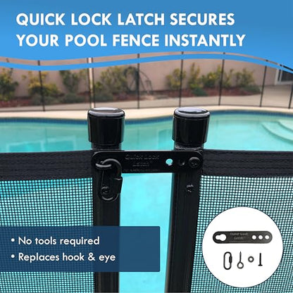 Pool Fence - Quick Lock Latch - Replaces Outdated Hook & Eye Style Latches – Durable Aluminum Pool Fence Lock Connector | DIY Pool Fence Easy Installation & Fits Most Mesh Safety Fences