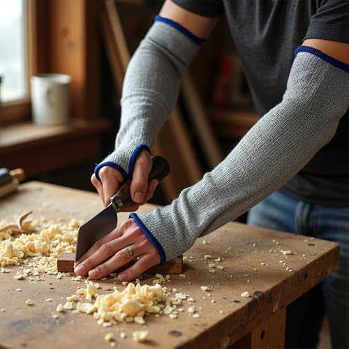 G & F PRODUCTS 100% Kevlar fiber by DuPont Cut Resistant Knit Sleeve, Sold by 6-piece pack - color: Cut Level 5 With Thumslot 18 Inch Grey