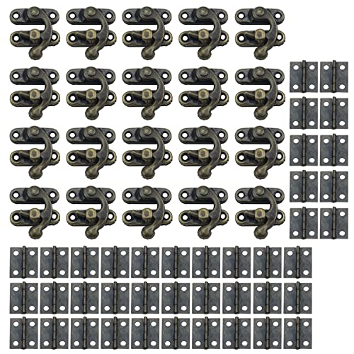 Antrader 40Pcs Mini Box Hinges, 20 Sets Antique Right Latch Hasp for Wood Jewelry Box Trinket Box Hasp Gift Box Catch Decoration with Screws - color: Bronze Tone, size: Small