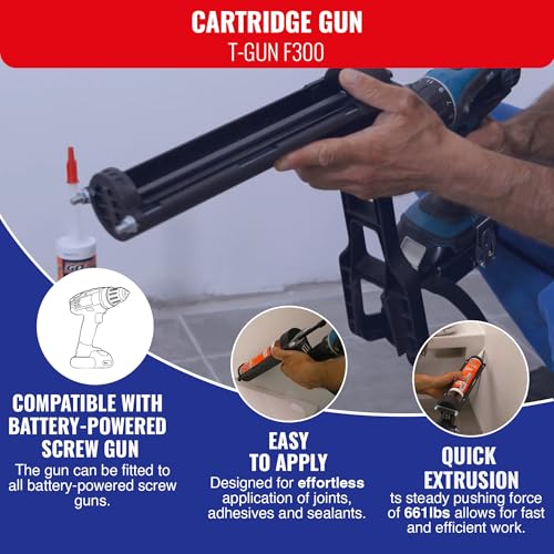 TIVOLY - T-Gun F300 Cartridge Caulking Gun - for Cordless Drill and Screwdriver- for Ø 1,96" - 10,48 fl oz cartridges