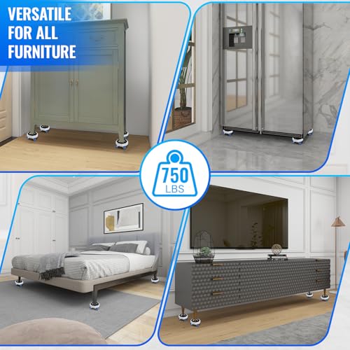 New Upgrade Furniture Sliders, Furniture Lift Heavy Duty Furniture Moving System with Roller Dolly Set Mover Tool Set750LBS- 4 Hexagonal Sliders with 4 Blue Wheels and Moving Rod - size: 770LBS