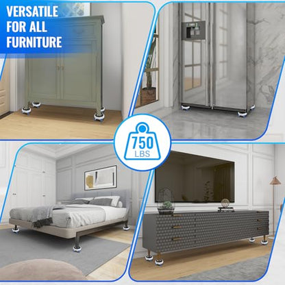 New Upgrade Furniture Sliders, Furniture Lift Heavy Duty Furniture Moving System with Roller Dolly Set Mover Tool Set750LBS- 4 Hexagonal Sliders with 4 Blue Wheels and Moving Rod - size: 770LBS