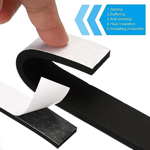 PATIKIL Foam Weather Stripping for Doors, 2 Rolls 1" W x 3/16" T Foam Seal Tape Adhesive Insulation Strip for Door Window Air Conditioning, Black(13 Ft Total Length in 2 Rolls) - size: 1" W x 3/16" T