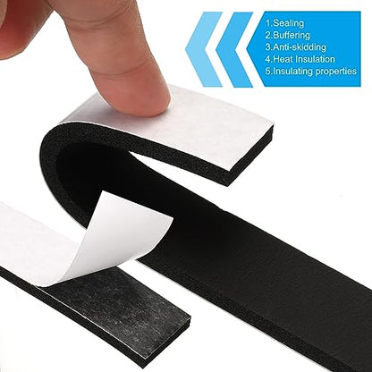 PATIKIL Foam Weather Stripping for Doors, 2 Rolls 1" W x 3/16" T Foam Seal Tape Adhesive Insulation Strip for Door Window Air Conditioning, Black(13 Ft Total Length in 2 Rolls) - size: 1" W x 3/16" T
