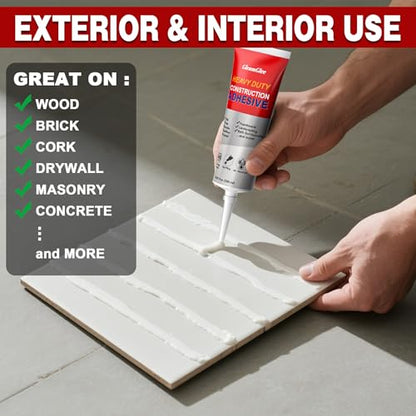 Heavy Duty Construction Adhesive, 8.8 oz Strong Cement Glue for Concrete, Tile, Wood, Stone, Walls, Floors & More – Waterproof Indoor/Outdoor Construction Glue