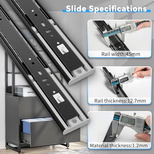 1 Pair Push to Open Full Extension Drawer Slides 12 14 16 18 20 22 24 Inch 100 lb Load Capacity Side Mount Handleless Touch Open Ball Bearing Cabinet Rails Metal Runner Dresser Glide Black - color: Push to Open, size: 16 Inch
