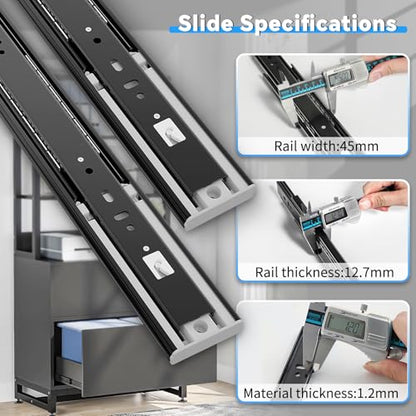 1 Pair Push to Open Full Extension Drawer Slides 12 14 16 18 20 22 24 Inch 100 lb Load Capacity Side Mount Handleless Touch Open Ball Bearing Cabinet Rails Metal Runner Dresser Glide Black - color: Push to Open, size: 20 Inch